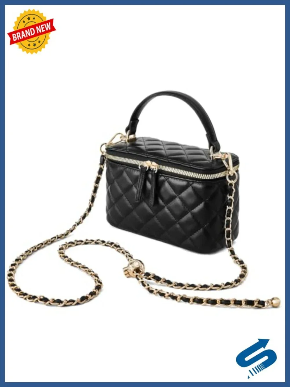 Small Quilted Box Crossbody Purse with Chain Strap